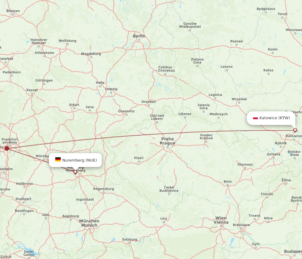 NUE-KTW flight routes