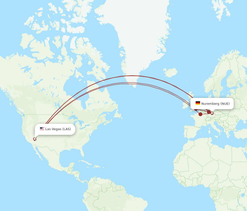 NUE to LAS flights and routes map