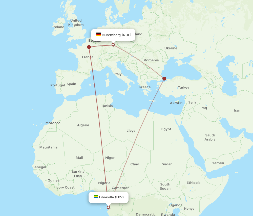 NUE-LBV flight routes