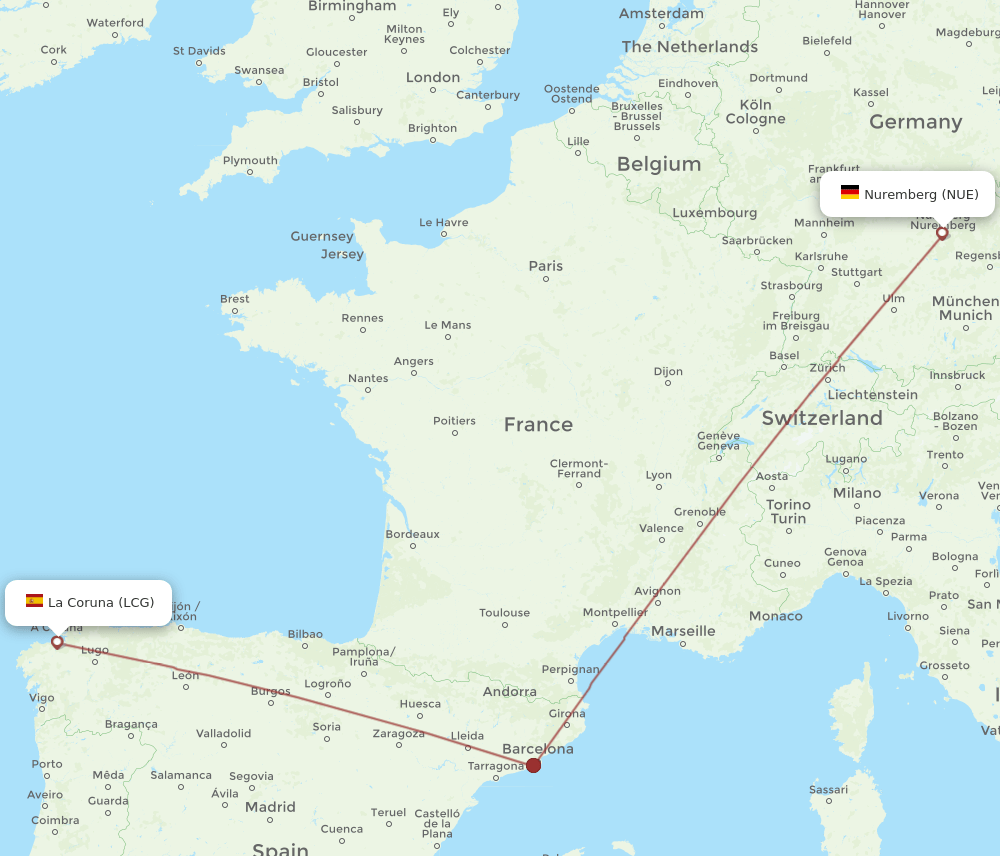 NUE-LCG flight routes