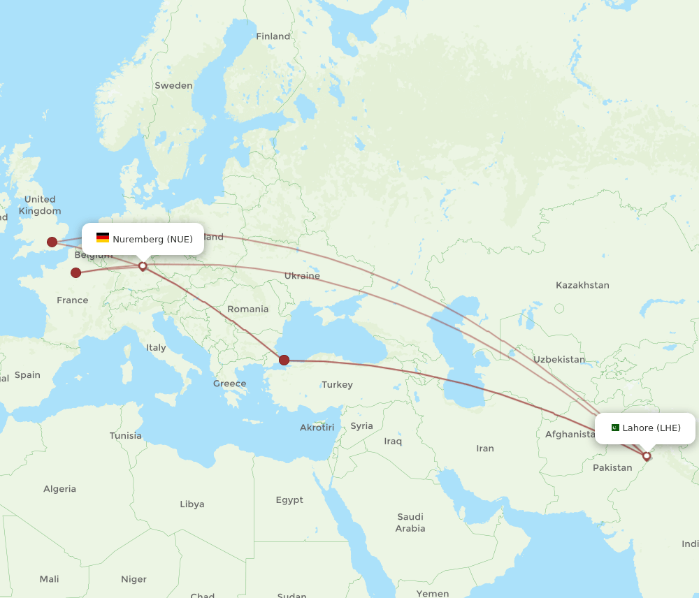 NUE-LHE flight routes