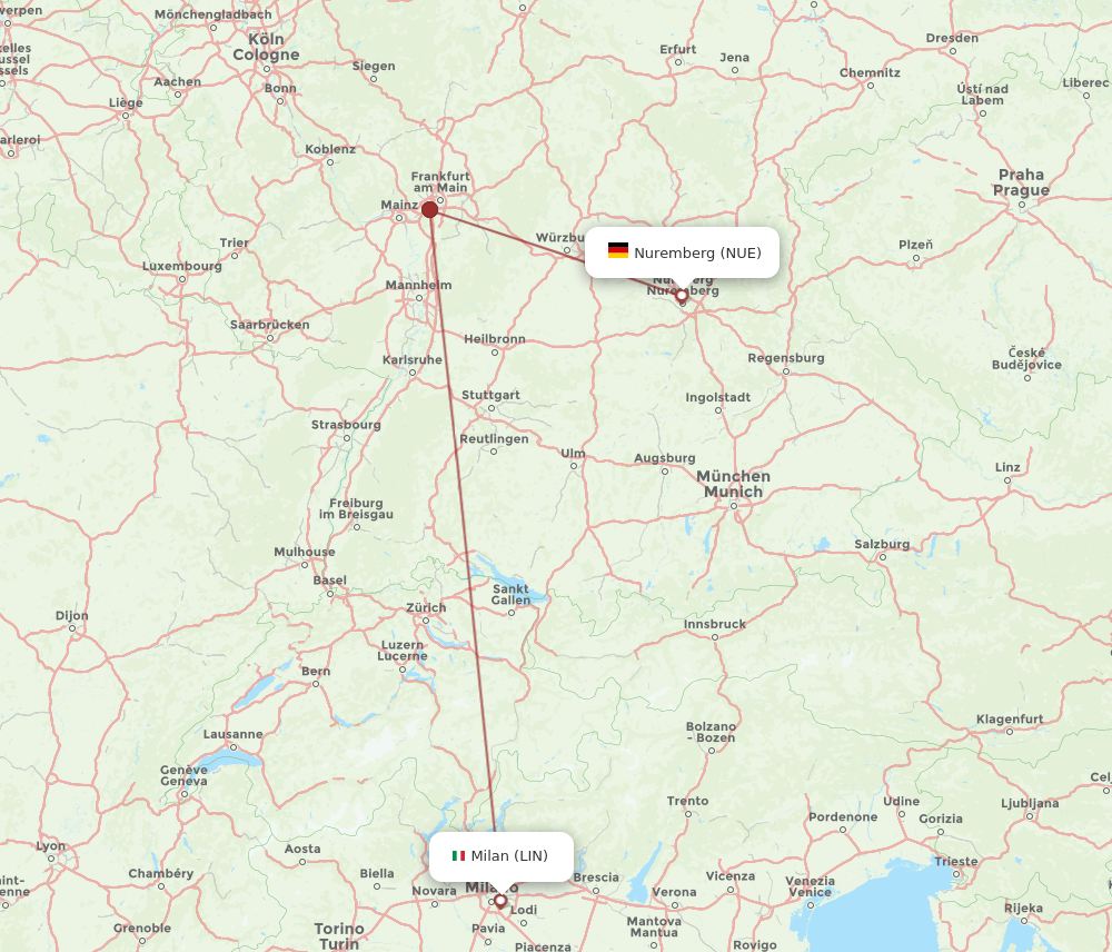 NUE-LIN flight routes
