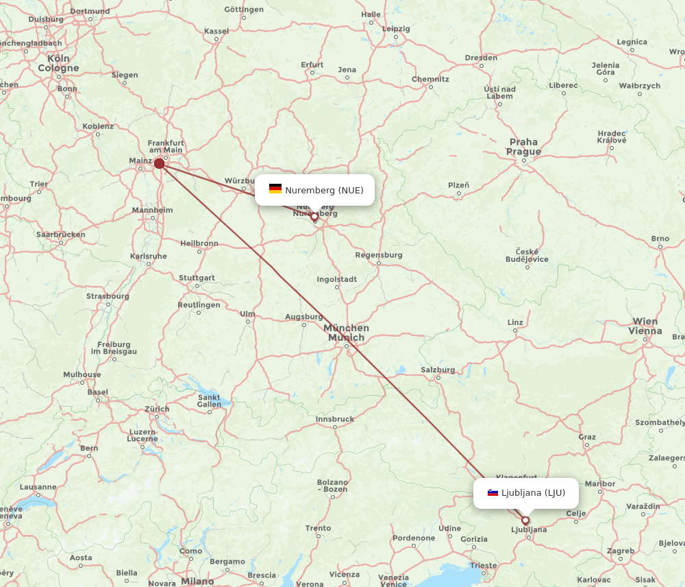 NUE-LJU flight routes