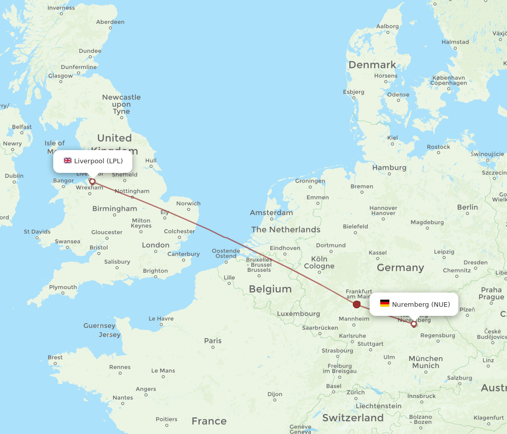 NUE to LPL flights and routes map