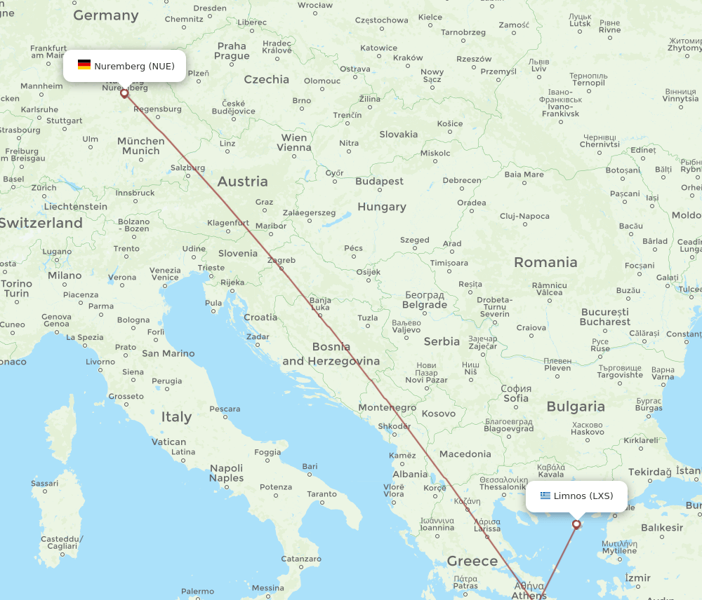 NUE-LXS flight routes
