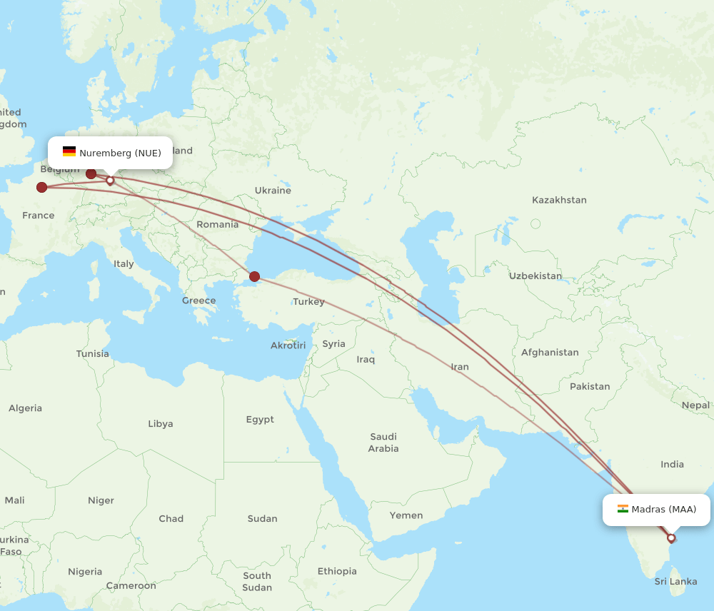 NUE-MAA flight routes