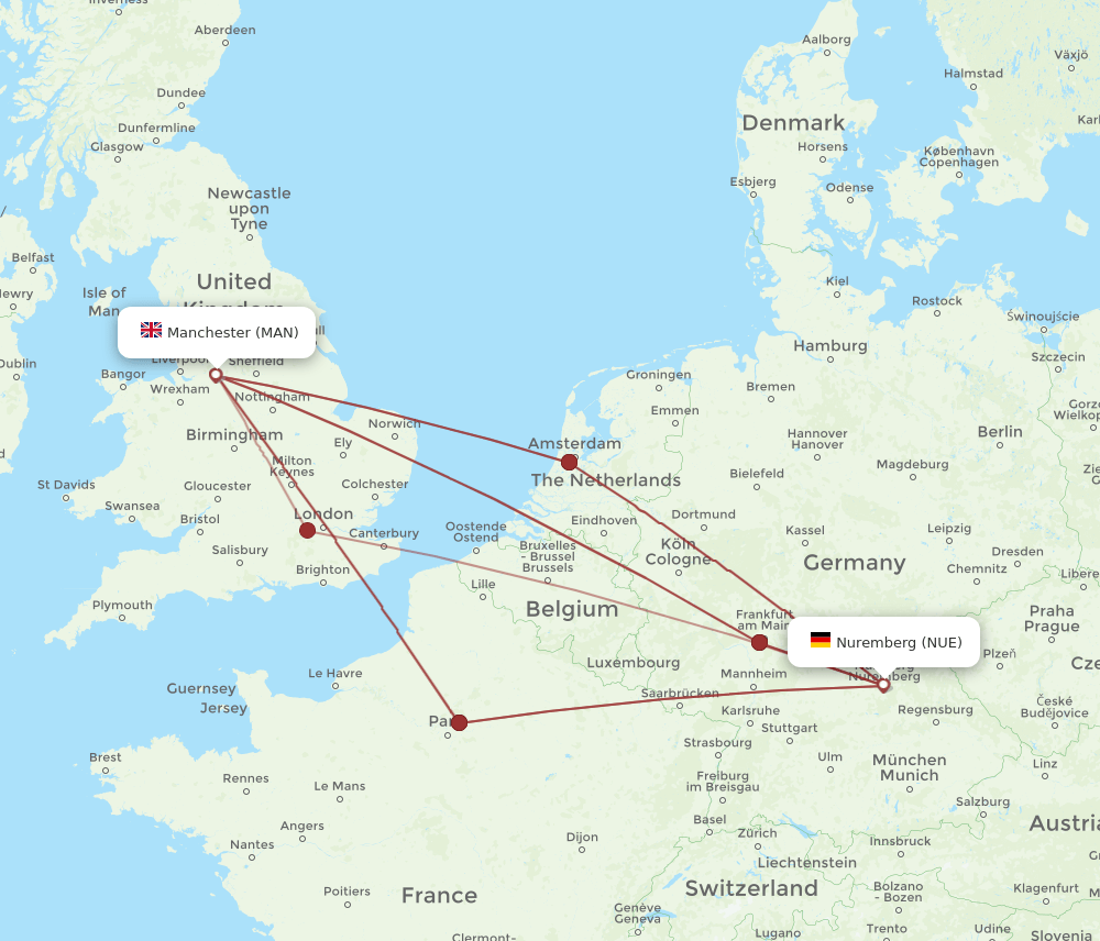 NUE-MAN flight routes