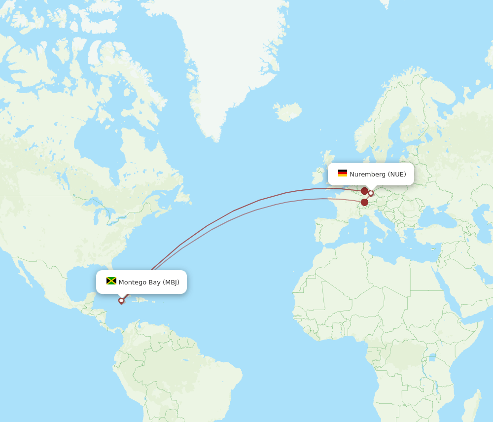NUE-MBJ flight routes