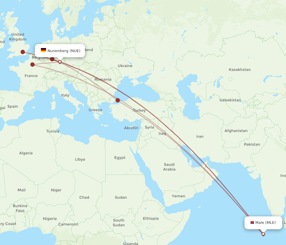 NUE-MLE flight routes