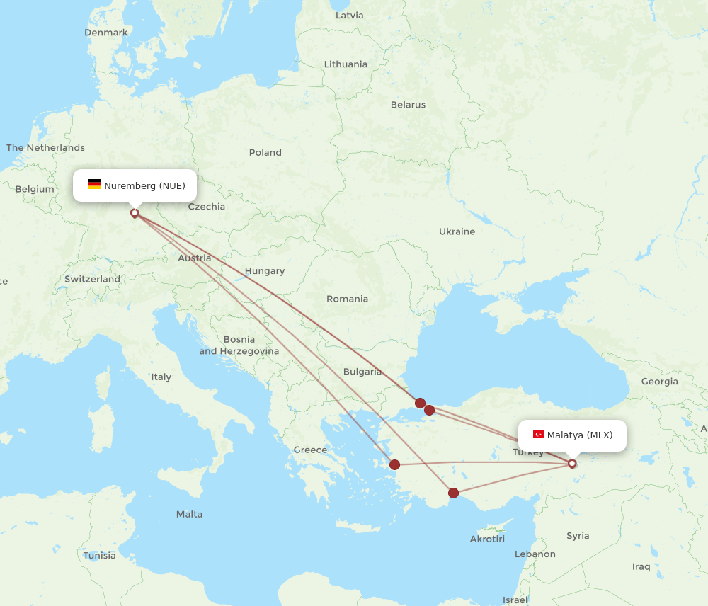 NUE-MLX flight routes