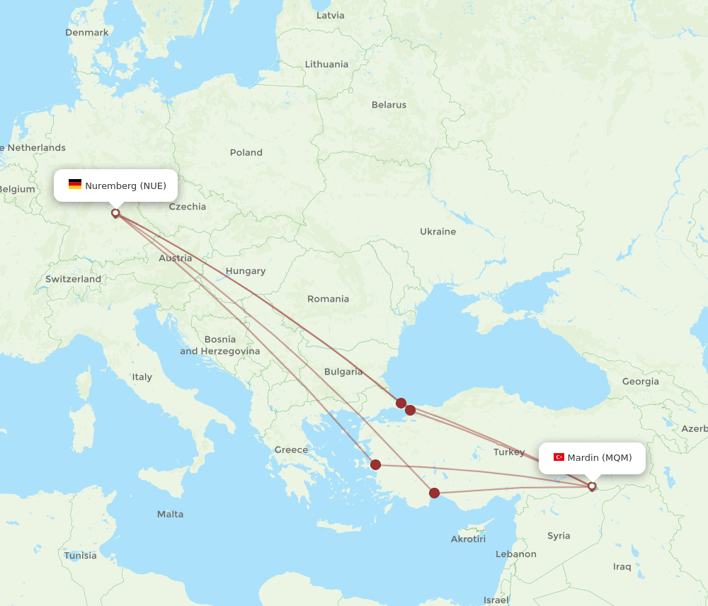 NUE to MQM flights and routes map