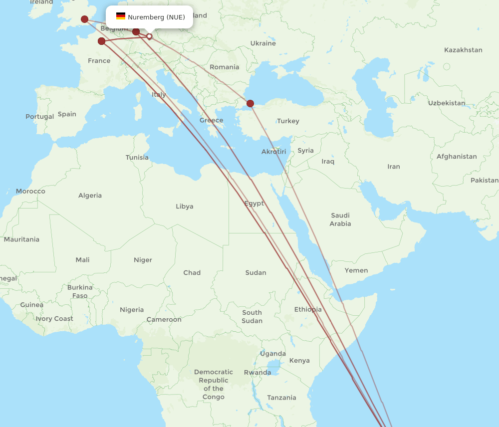 NUE-MRU flight routes