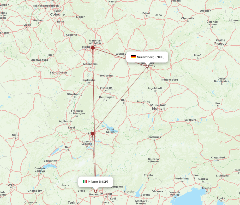 NUE-MXP flight routes