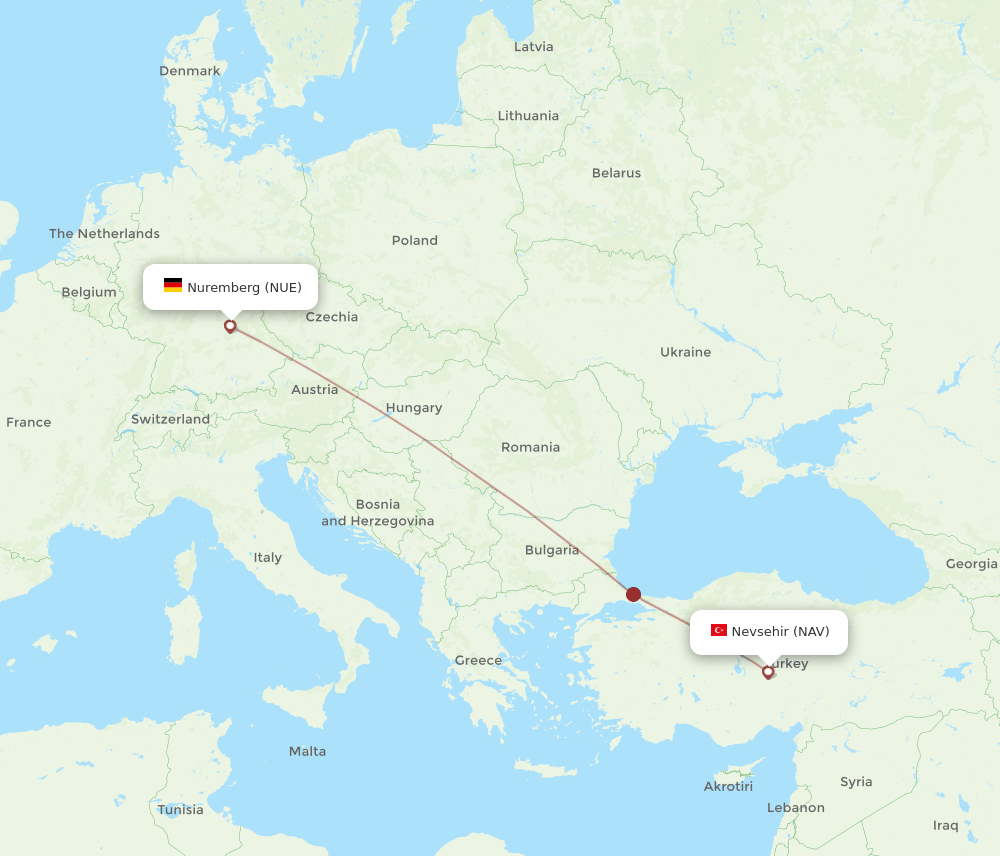NUE to NAV flights and routes map