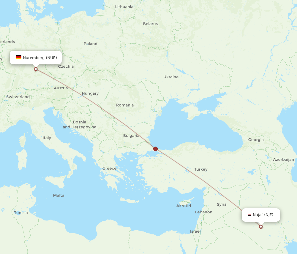 NUE-NJF flight routes