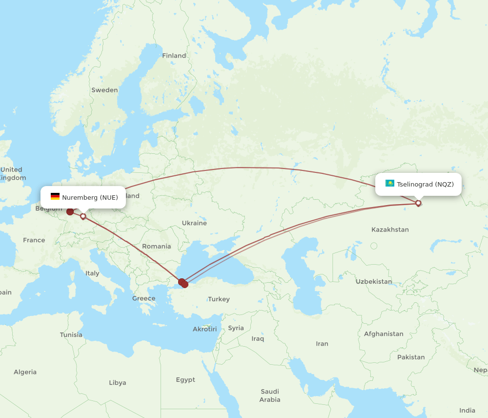NUE-NQZ flight routes