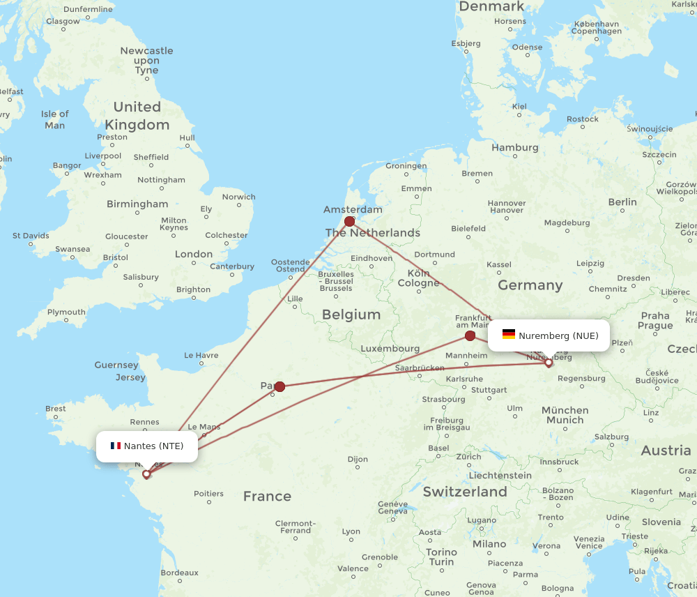 NUE-NTE flight routes