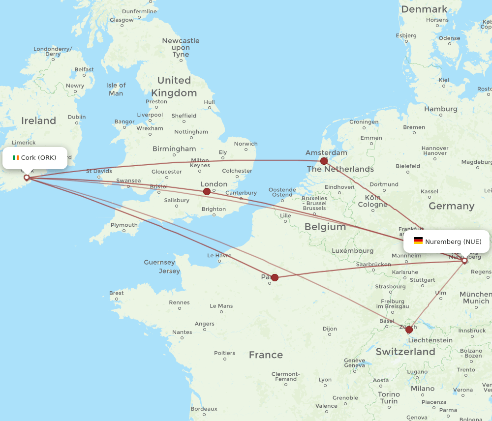 NUE-ORK flight routes
