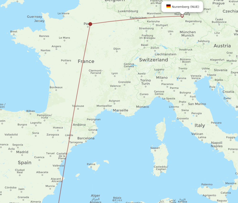 NUE-ORN flight routes