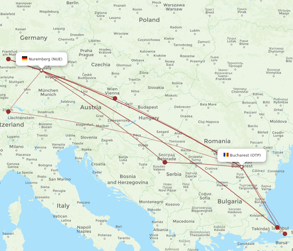 NUE-OTP flight routes