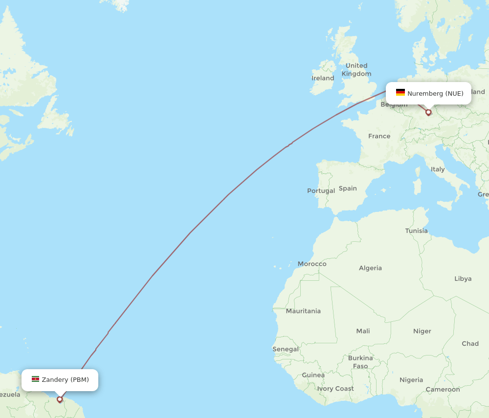 NUE-PBM flight routes