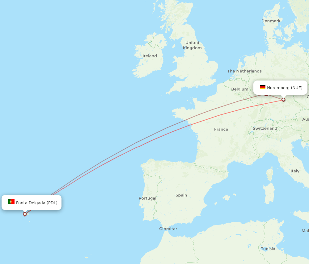 NUE-PDL flight routes