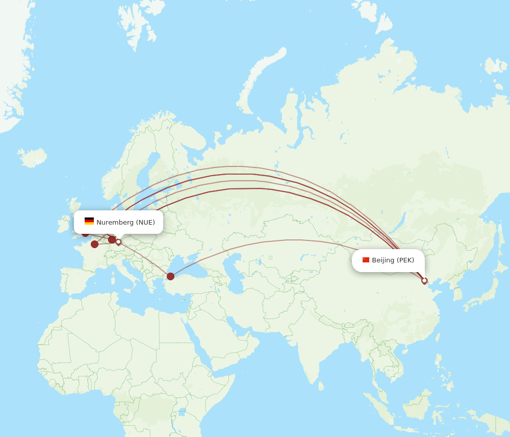 NUE-PEK flight routes