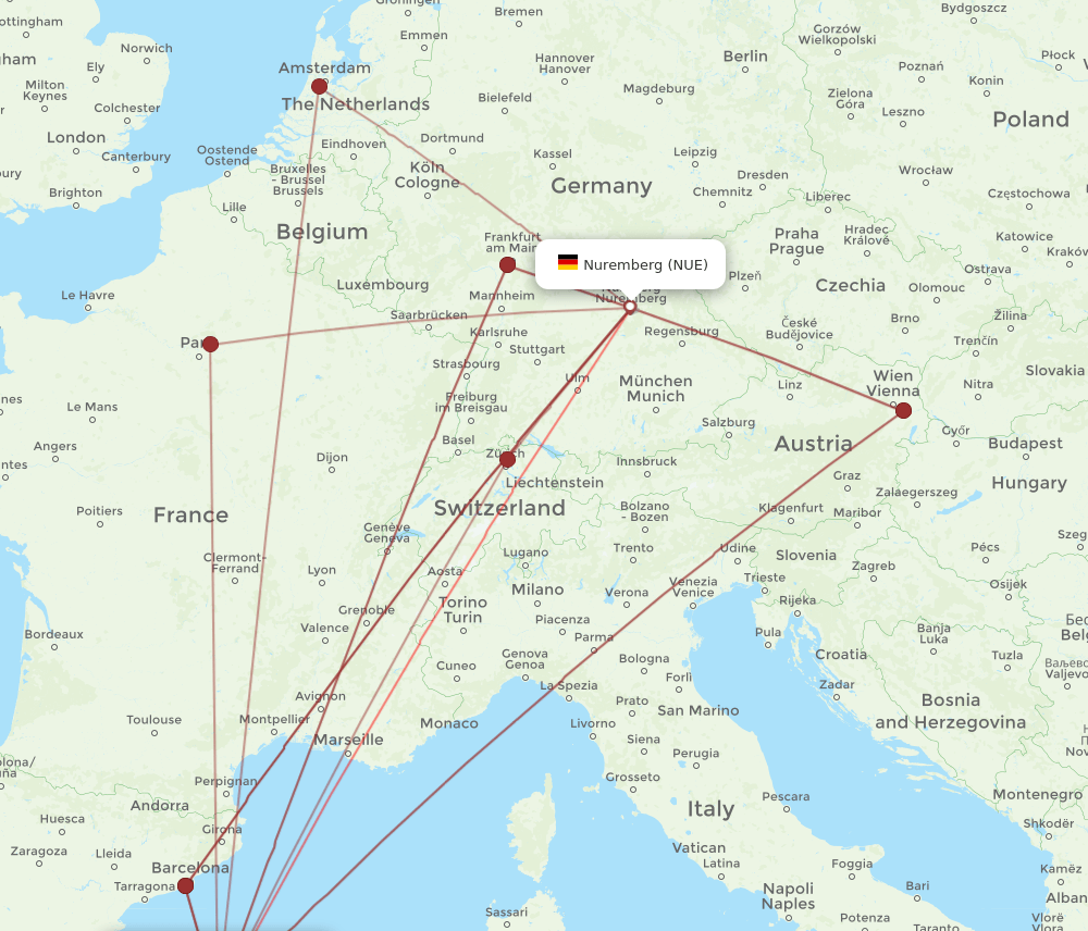 NUE to PMI flights and routes map