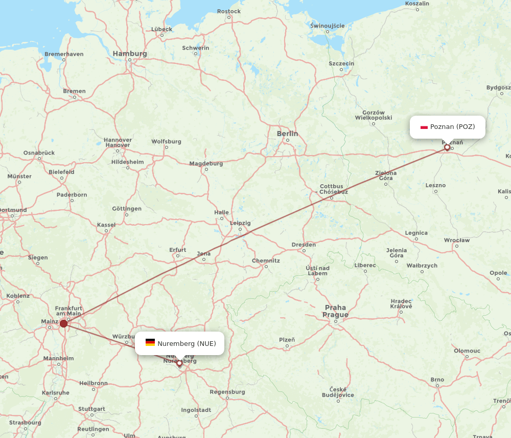 NUE-POZ flight routes