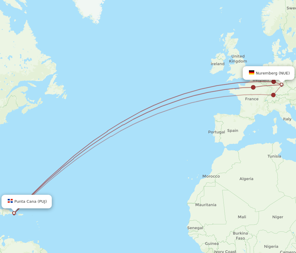 NUE-PUJ flight routes