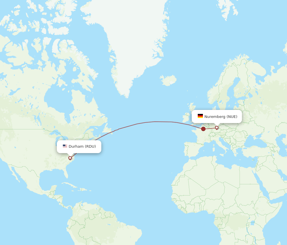 NUE to RDU flights and routes map
