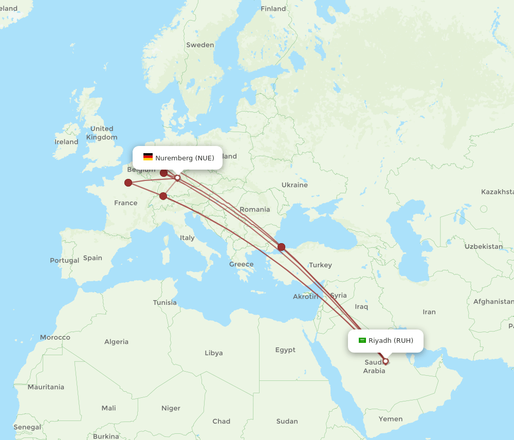 NUE-RUH flight routes