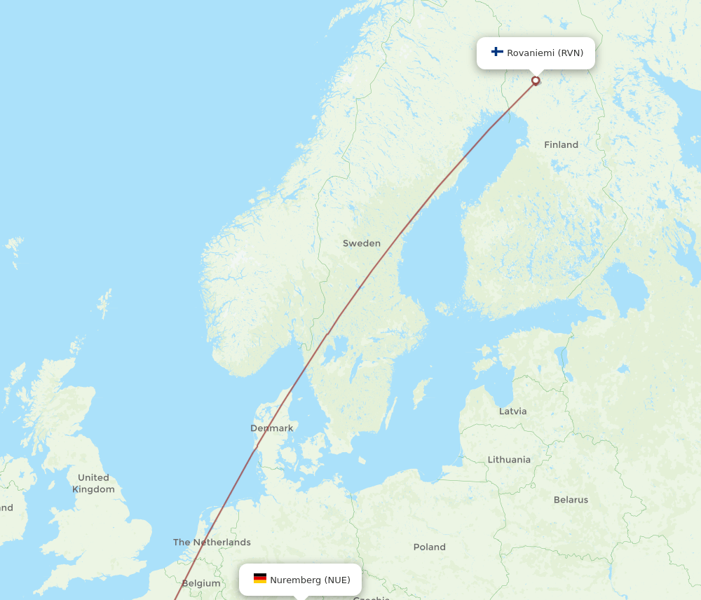 NUE-RVN flight routes