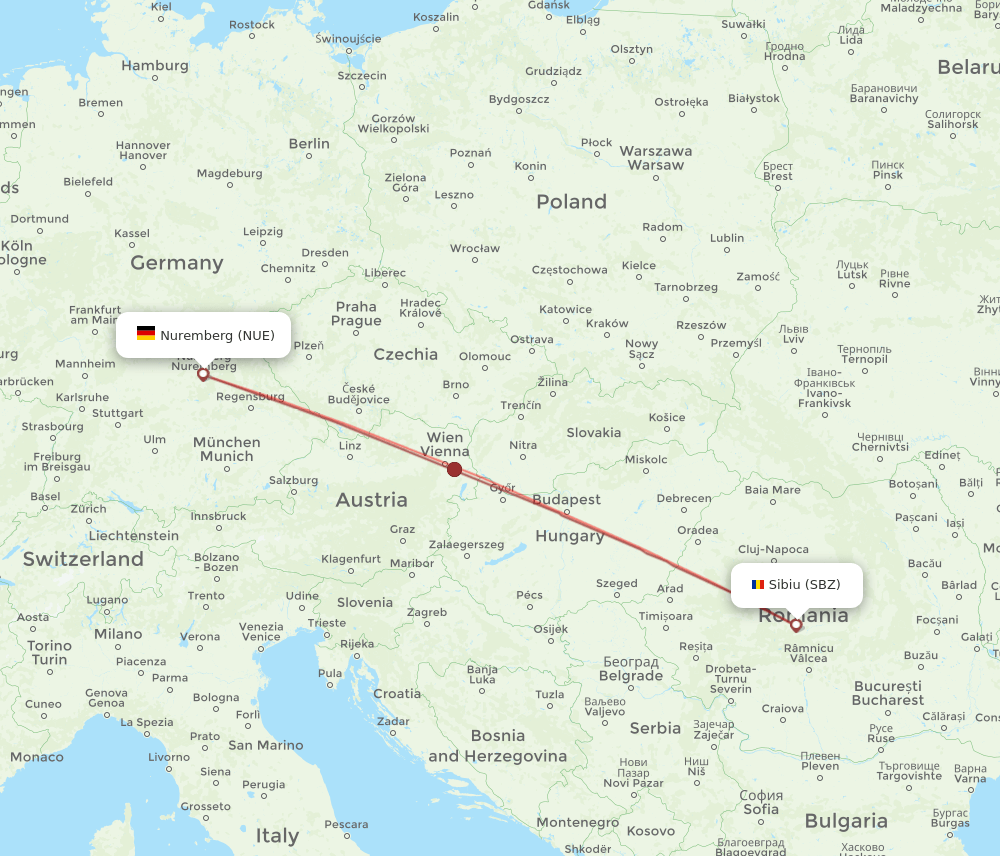 Nuremberg - Sibiu route map and flight paths