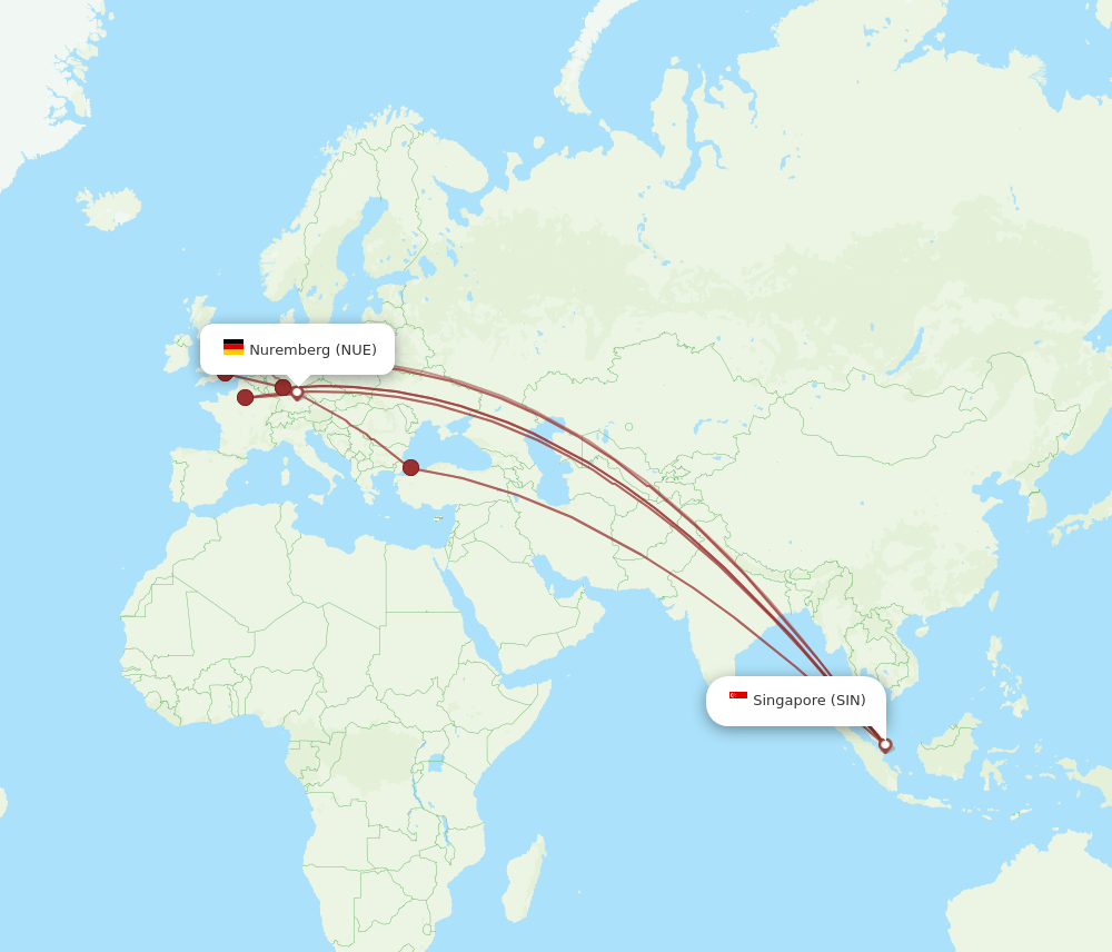 NUE to SIN flights and routes map