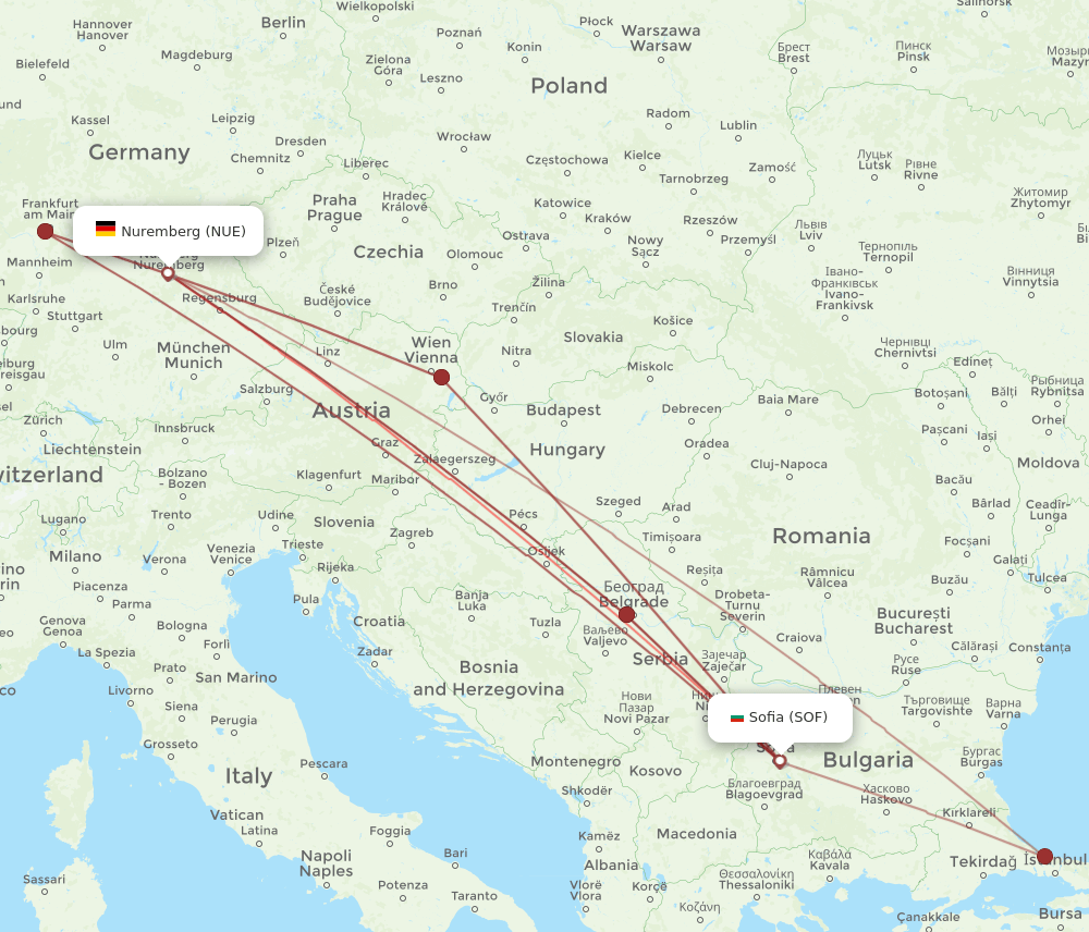 NUE-SOF flight routes