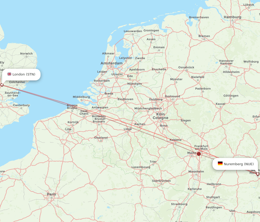 NUE to STN flights and routes map