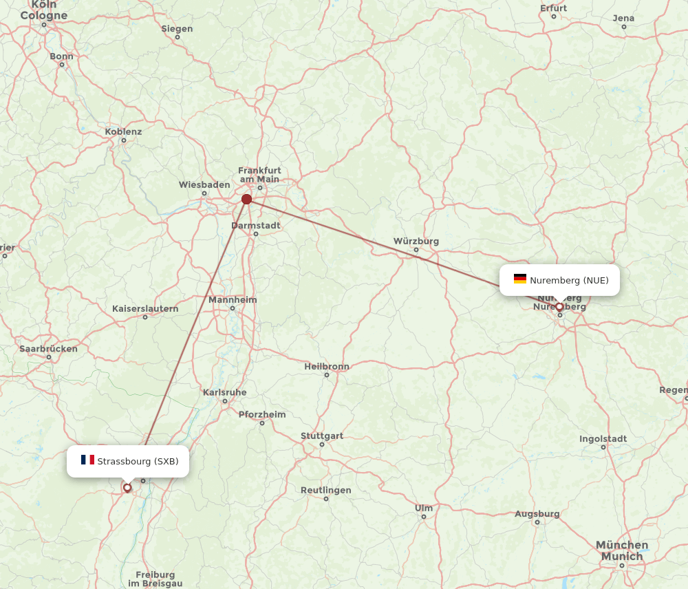 NUE to SXB flights and routes map