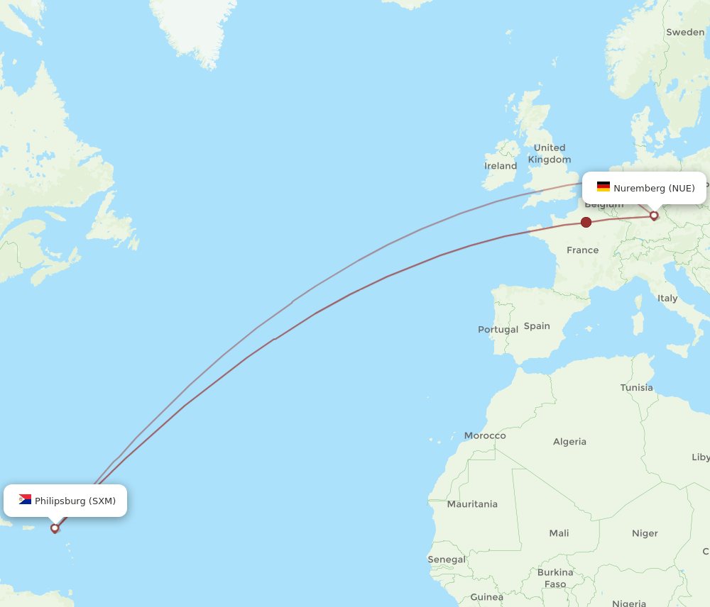 NUE-SXM flight routes