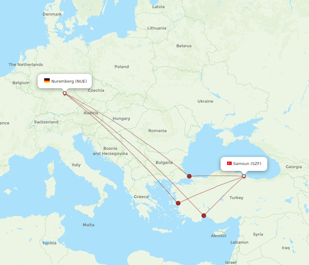 NUE-SZF flight routes