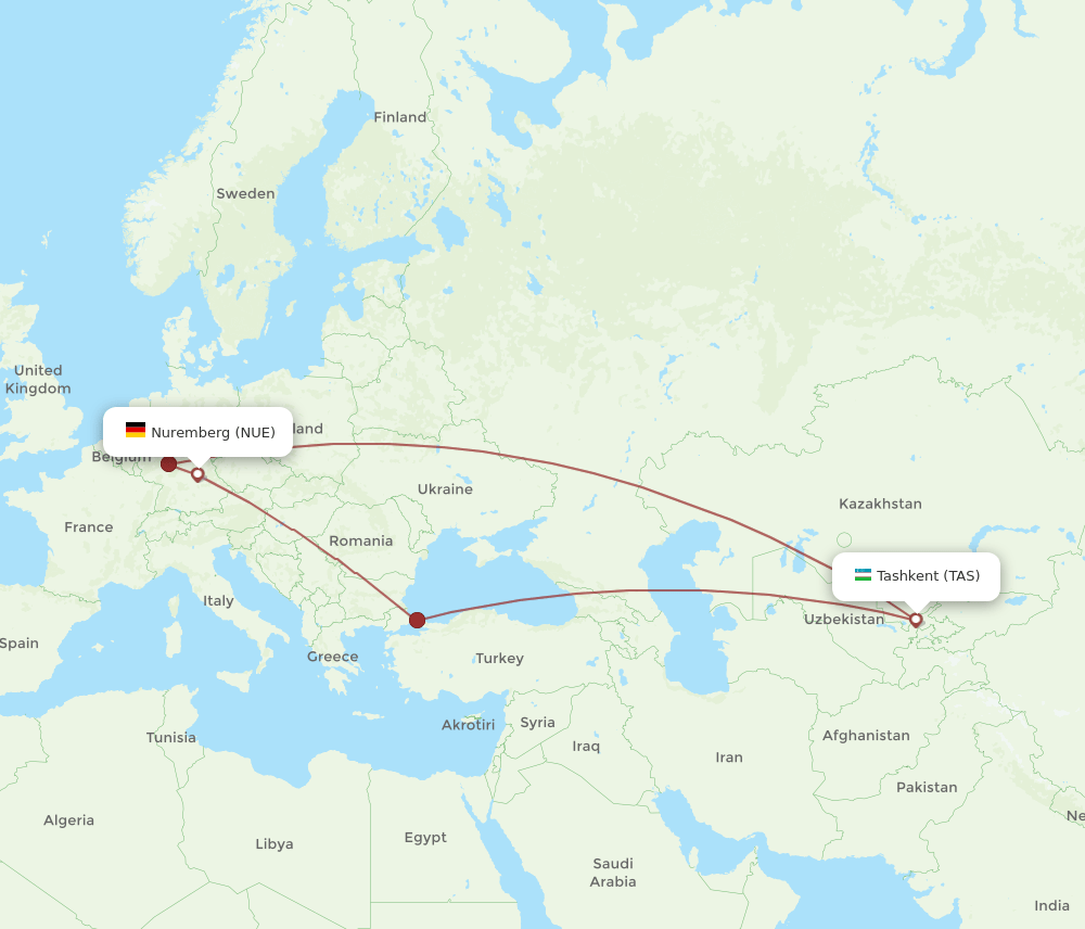 NUE-TAS flight routes