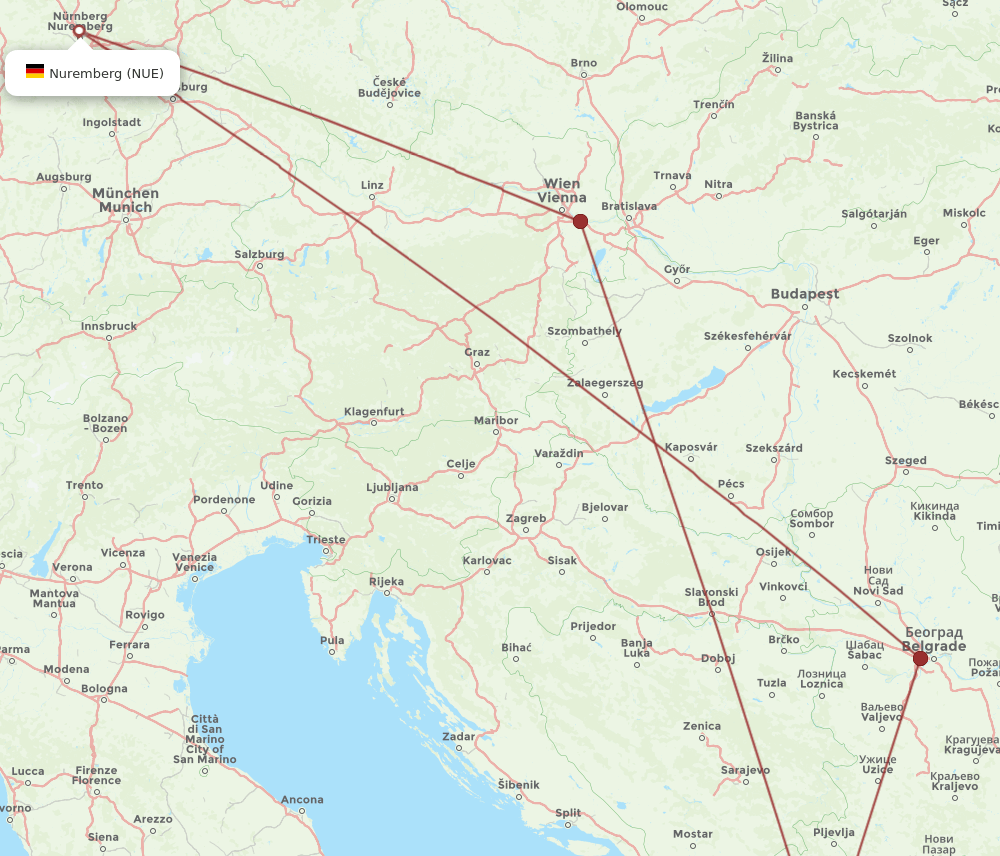 NUE-TGD flight routes