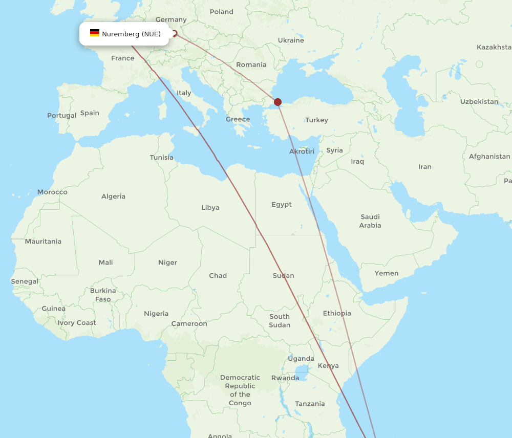 NUE-TNR flight routes