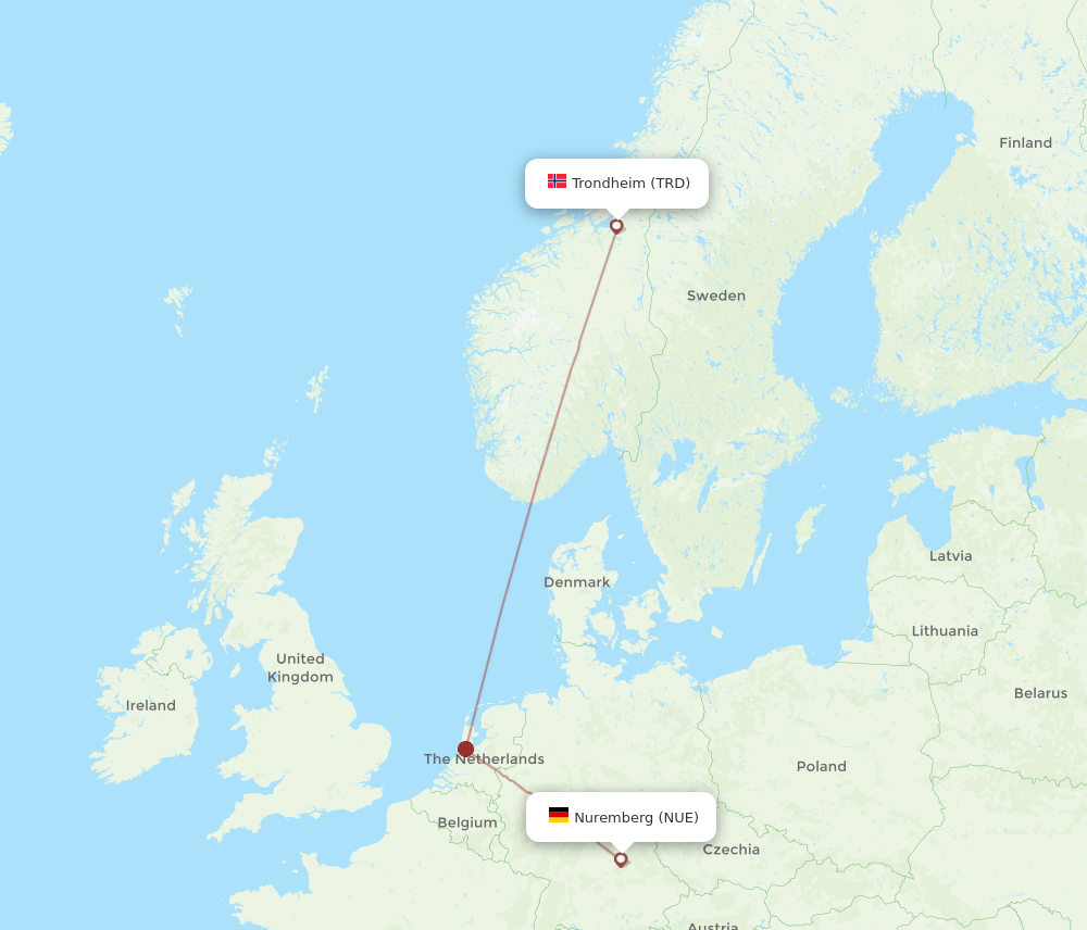 NUE to TRD flights and routes map