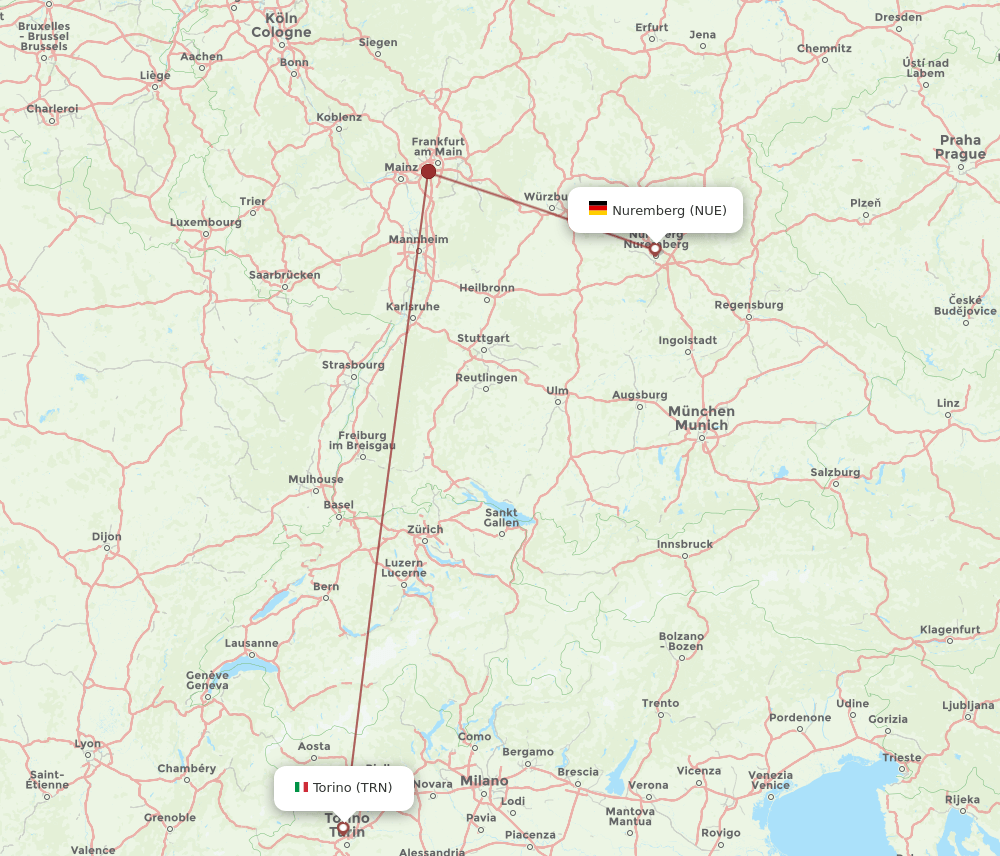 NUE-TRN flight routes