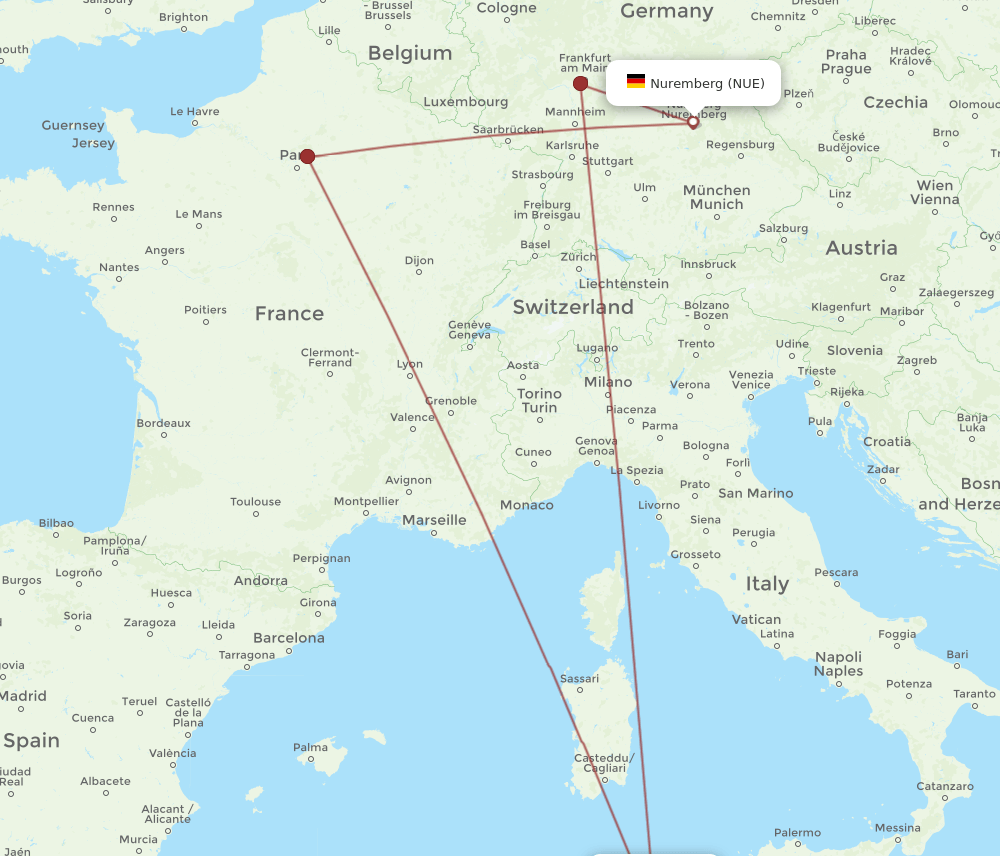 NUE-TUN flight routes