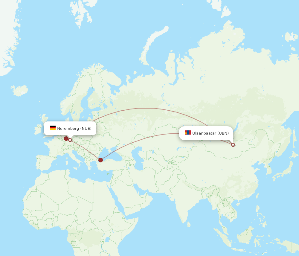 NUE-UBN flight routes