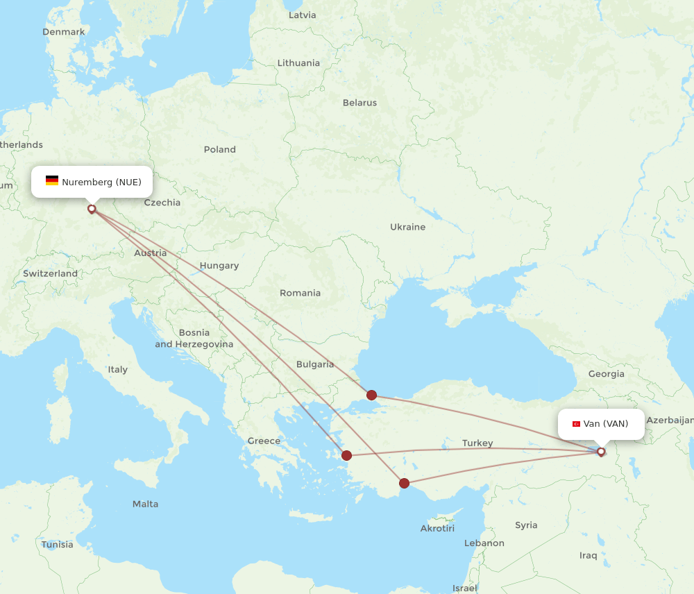 NUE-VAN flight routes