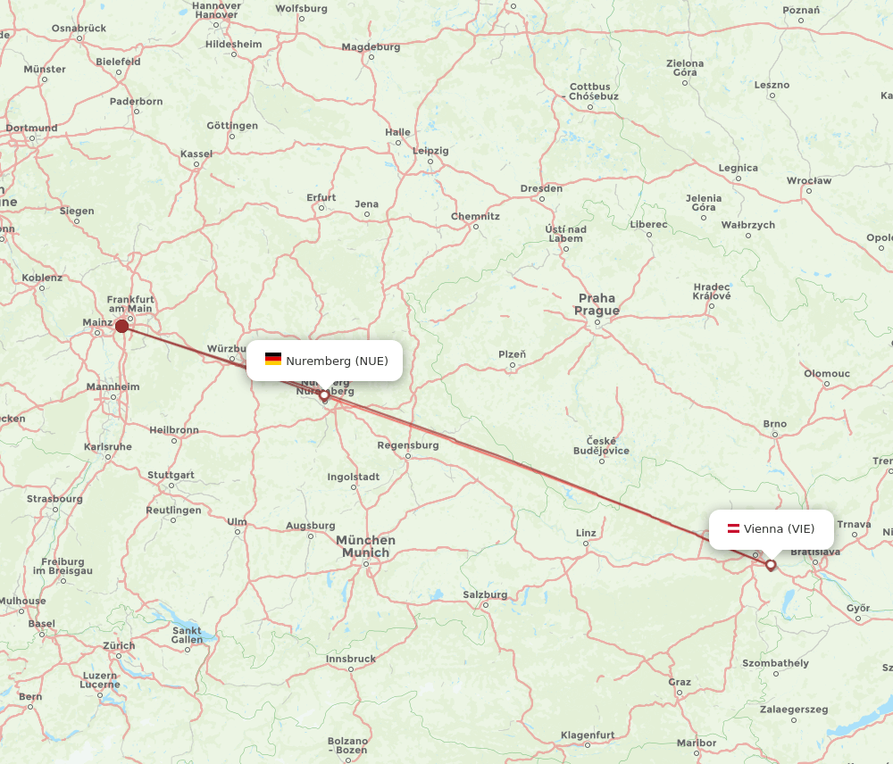 NUE to VIE flights and routes map