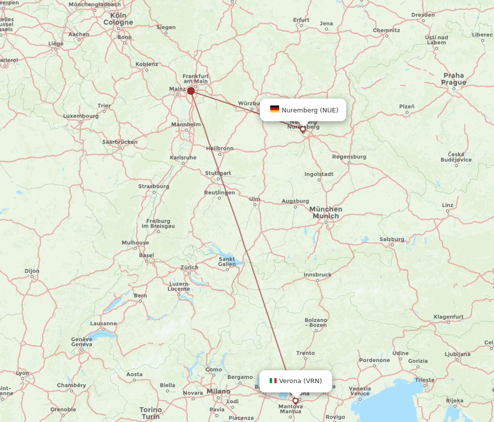NUE to VRN flights and routes map